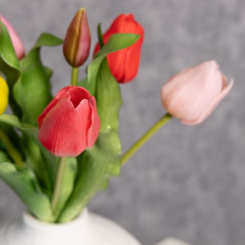 Prodotto Bouquet di tulipani artificiali, decorazione colorata e realistica, alta qualità per la casa, 43 cm, 7 pezzi