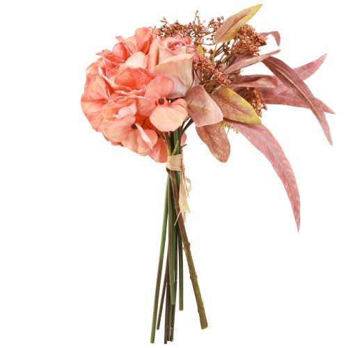 Prodotto Bouquet di fiori artificiali ortensia rosa eucalipto L33 cm