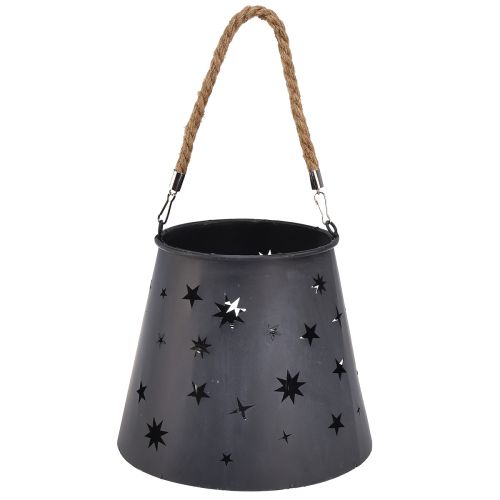 Prodotto Lanterna in metallo antracite con stelle – Ø16,5 cm, altezza 24 cm – Decorazione elegante con maniglia per il trasporto