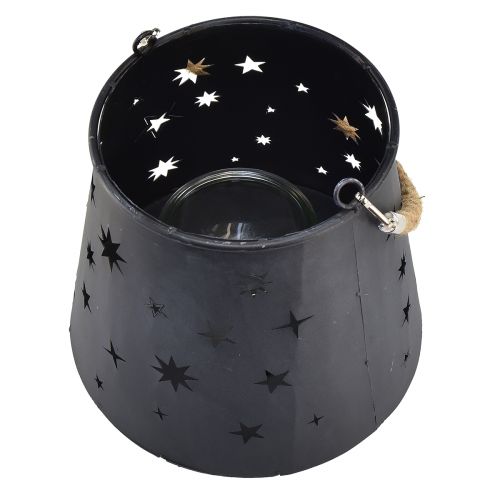 Prodotto Lanterna in metallo antracite con stelle – Ø16,5 cm, altezza 24 cm – Decorazione elegante con maniglia per il trasporto
