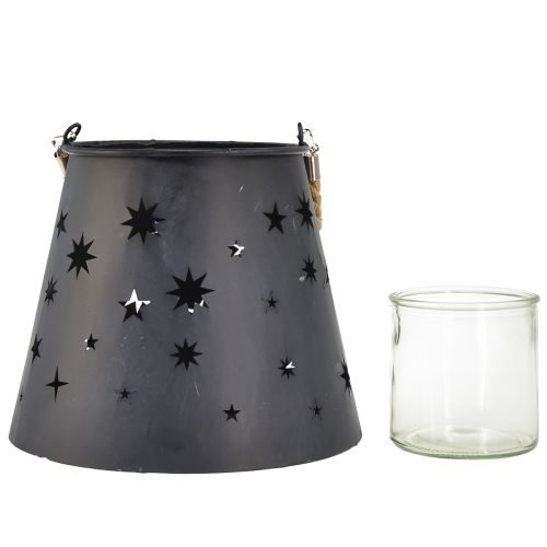 Prodotto Lanterna in metallo antracite con stelle – Ø16,5 cm, altezza 24 cm – Decorazione elegante con maniglia per il trasporto