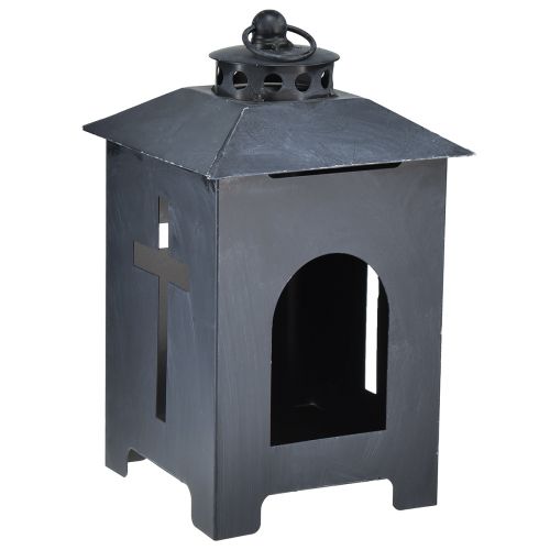 Prodotto Lanterna per tomba con luce a croce e finestra in metallo grigio antico 13 x 27 cm