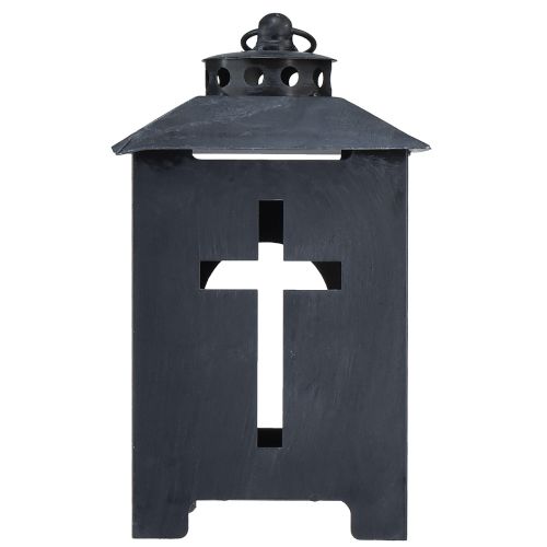 Prodotto Lanterna per tomba con luce a croce e finestra in metallo grigio antico 13 x 27 cm
