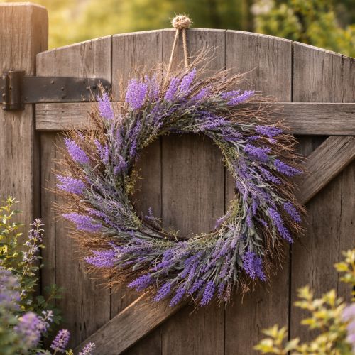 Prodotto Ghirlanda artificiale di lavanda per la primavera, decorazione per la porta, ghirlanda decorativa per l'ingresso, 60 cm