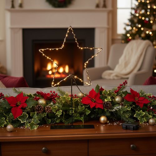 Stella a LED con vano batterie su supporto per davanzale e tavolo, 46 cm | Floristik24.it