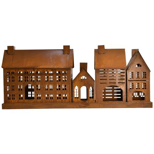 Floristik24 Case luminose vintage in metallo dal design ruggine – 80x15x35 cm – suggestiva decorazione natalizia