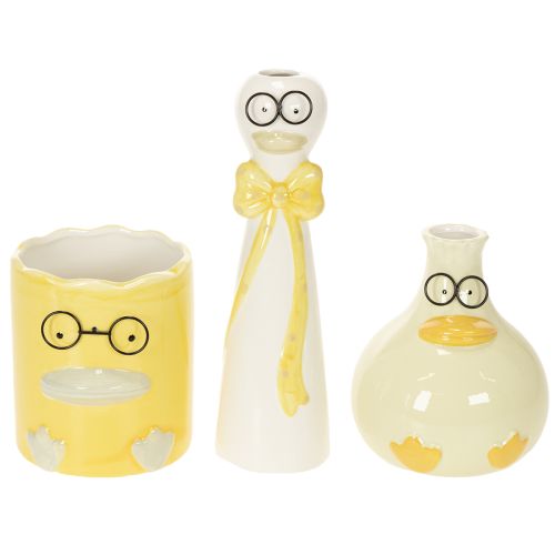 Set 3 Figure in Ceramica Anatre con Occhiali, 25 cm, Giallo e Bianco | Floristik24.it