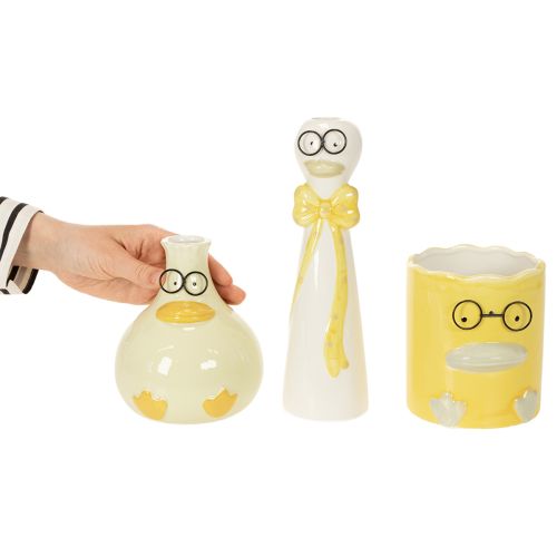 Set 3 Figure in Ceramica Anatre con Occhiali, 25 cm, Giallo e Bianco | Floristik24.it