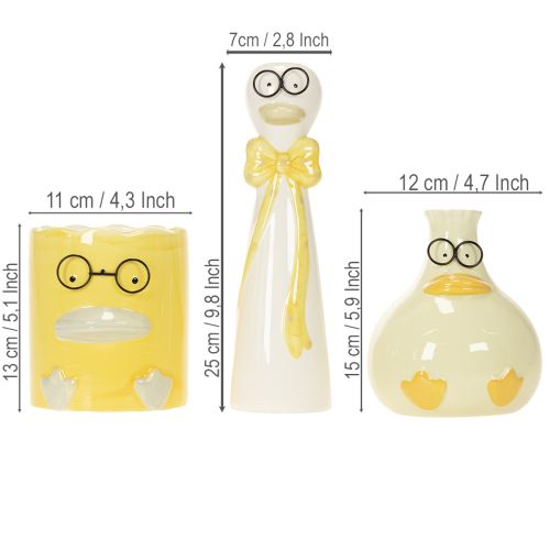 Set 3 Figure in Ceramica Anatre con Occhiali, 25 cm, Giallo e Bianco | Floristik24.it