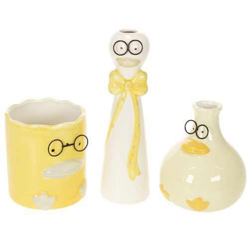 Set 3 Figure in Ceramica Anatre con Occhiali, 25 cm, Giallo e Bianco | Floristik24.it