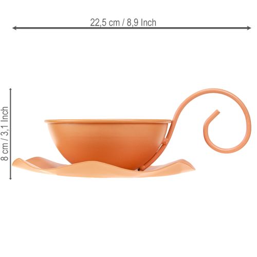 Prodotto Tazza decorativa in metallo, arancione, Ø11,5 cm, H6 cm, con piattino, 2 pezzi