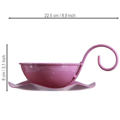 Prodotto Tazza decorativa in metallo con piattino, rosa, H8cm Ø11.5cm, 2 pezzi