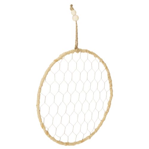 Floristik24 Anello decorativo in metallo stile boho, argento, Ø28cm con rafia naturale, set da 4 - decorazione da appendere, decorazione da parete