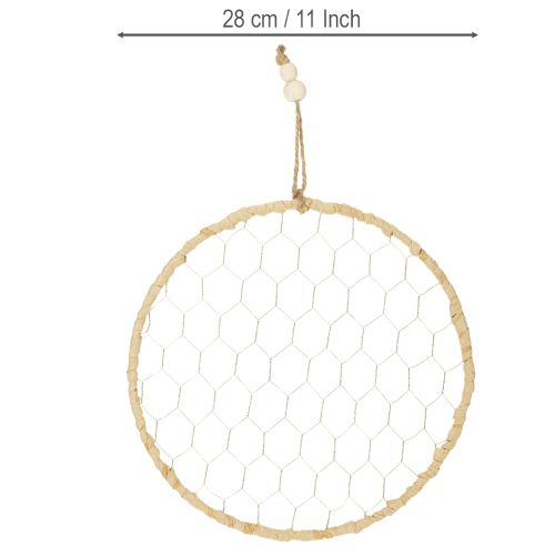 Prodotto Anello decorativo in metallo stile boho, argento, Ø28cm con rafia naturale, set da 4 - decorazione da appendere, decorazione da parete