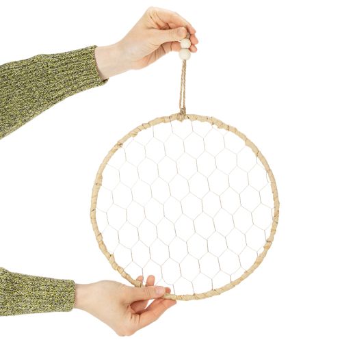 Prodotto Anello decorativo in metallo stile boho, argento, Ø28cm con rafia naturale, set da 4 - decorazione da appendere, decorazione da parete