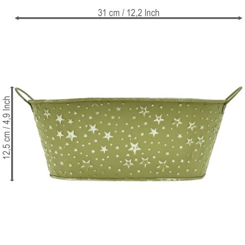 Prodotto Ciotola ovale in metallo con stelle e manici, verde, 31×16 cm, H12,5 cm
