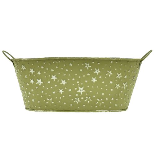 Prodotto Ciotola in metallo ovale stelle e manici verde 31×16cm H12,5cm