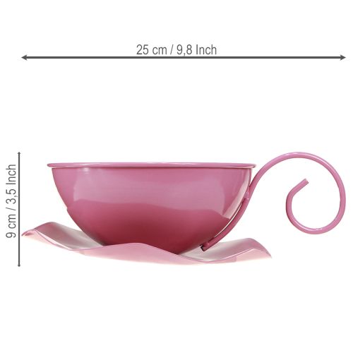 Prodotto Tazza in metallo Ø16cm H9cm Tazza decorativa con piattino Rosa 2 pezzi