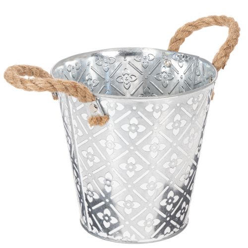 Vaso da fiori in metallo con manici, fioriera con motivo floreale Ø18cm | Floristik24.it