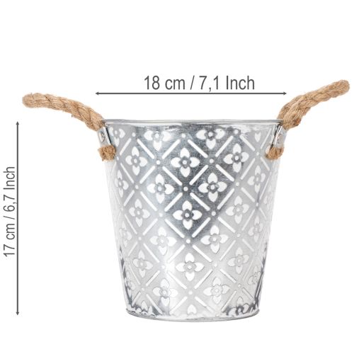 Vaso da fiori in metallo con manici, fioriera con motivo floreale Ø18cm | Floristik24.it