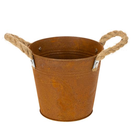 Vaso in metallo con manici, porta erbe aromatiche, decorazione effetto ruggine Ø16,5cm H15cm | Floristik24.it