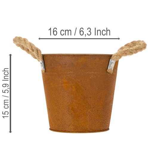 Vaso in metallo con manici, porta erbe aromatiche, decorazione effetto ruggine Ø16,5cm H15cm | Floristik24.it