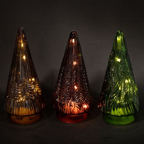 Prodotto Albero di Natale in vetro LED Rosso Verde Marrone 18cm 3pz