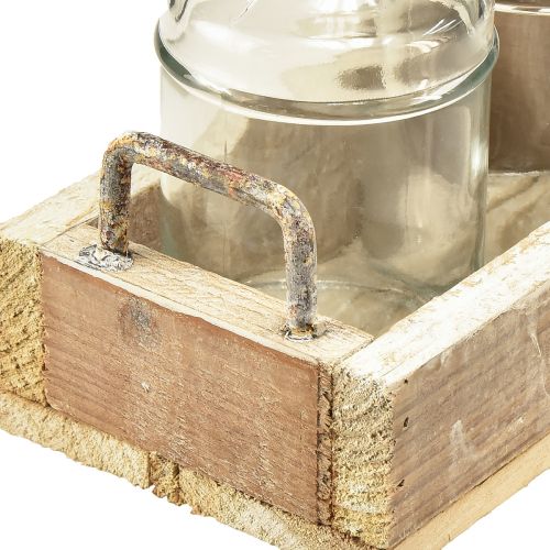 Prodotto Set mini vasi in vetro vassoio decorativo in legno vintage 16x10x14cm