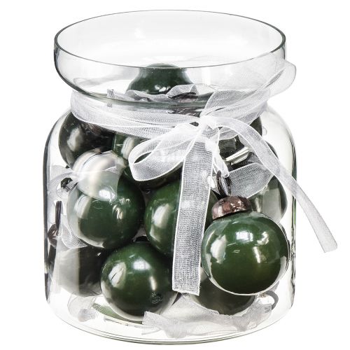 Prodotto Mini palline di Natale palline di vetro verde Ø3cm 18 pezzi in un bicchiere