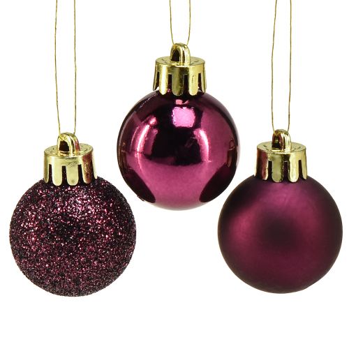 Mini palline di Natale in plastica viola Ø3cm H3,5cm 14 pz