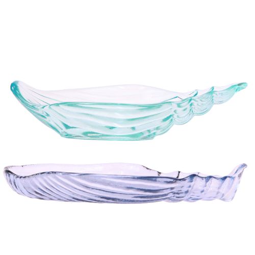 Prodotto Piatto decorativo a forma di conchiglia in vetro a forma di lumaca blu 19,5/21 cm 2 pezzi