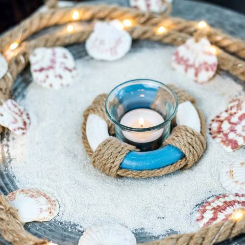 Floristik24 Lanterna decorazione nautica in vetro con salvagente blu, bianco Ø12cm