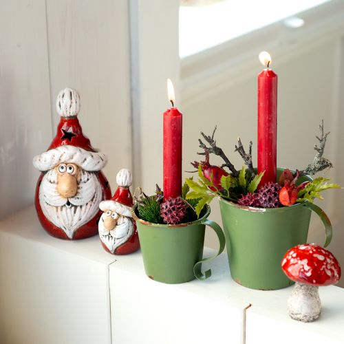 Simpatica figura di Babbo Natale in ceramica, rossa e bianca, 10 cm - perfetta decorazione natalizia - 4 pezzi