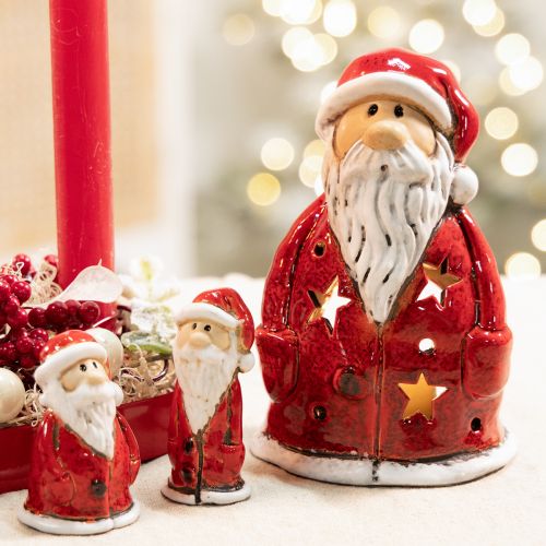 Statuetta decorativa di Babbo Natale, utilizzabile come portacandele con stelle, decorazione da tavola, 15 cm. | Floristik24.it
