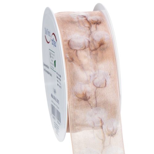 Floristik24 Nastro in organza, fiori di cotone, nastro decorativo, rosa, 40 mm, 15 m