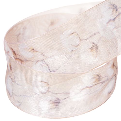 Prodotto Nastro in organza, fiori di cotone, nastro decorativo, rosa, 40 mm, 15 m