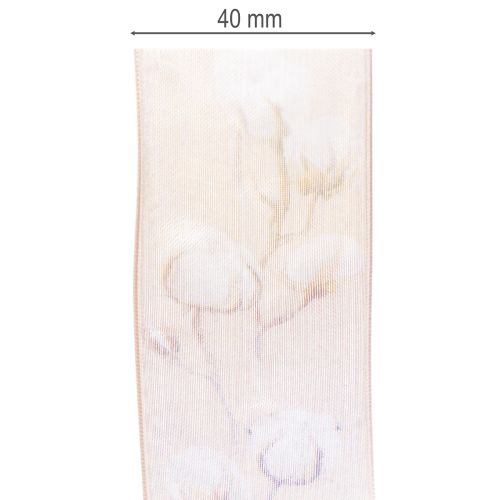 Prodotto Nastro in organza, fiori di cotone, nastro decorativo, rosa, 40 mm, 15 m