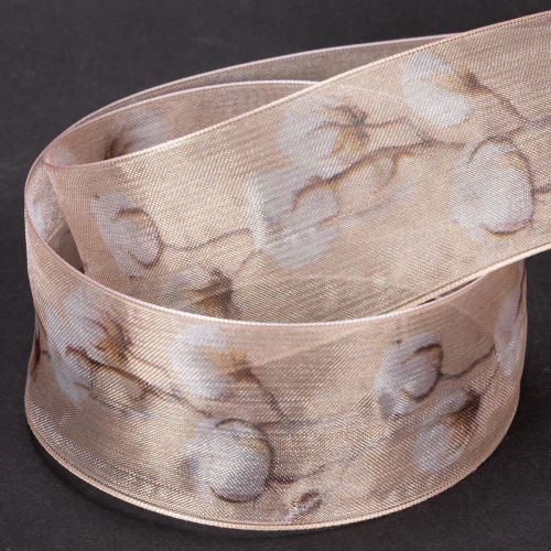 Prodotto Nastro in organza, fiori di cotone, nastro decorativo, rosa, 40 mm, 15 m