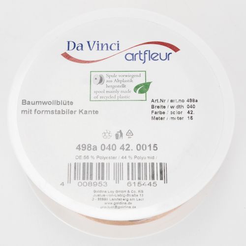 Prodotto Nastro in organza, fiori di cotone, nastro decorativo, rosa, 40 mm, 15 m