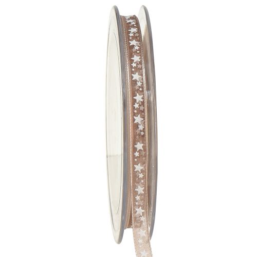 Floristik24 Nastro di organza beige con stelle bianche Nastro natalizio 6 mm 20 m