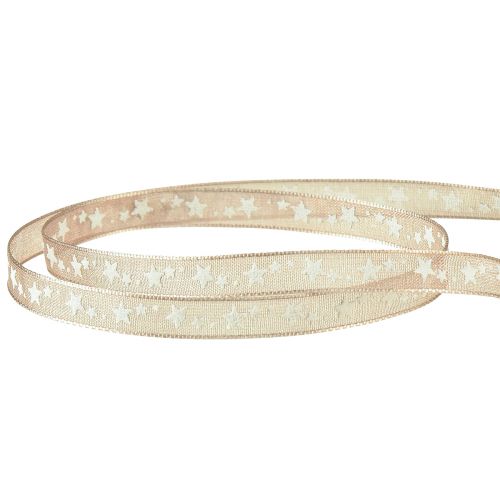 Prodotto Nastro di organza beige con stelle bianche Nastro natalizio 6 mm 20 m