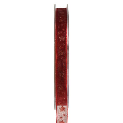 Floristik24 Nastro di organza rosso con stelle scintillanti – Nastro natalizio 10mm 20m