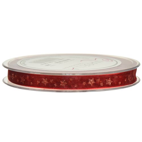 Prodotto Nastro di organza rosso con stelle scintillanti – Nastro natalizio 10mm 20m