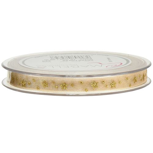 Prodotto Nastro di organza Nastro natalizio stelle beige oro L10mm L20m
