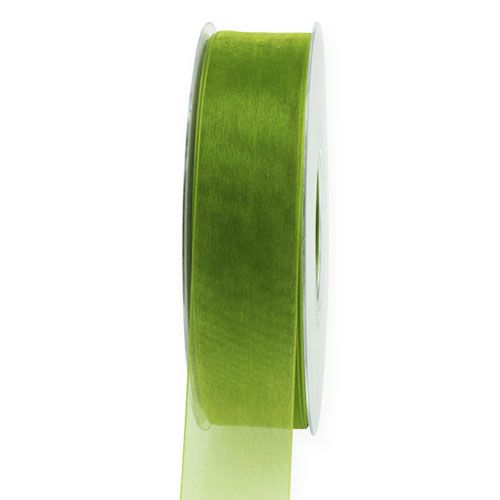 Floristik24 Nastro in organza nastro regalo verde bordo intrecciato verde oliva 25mm 50m