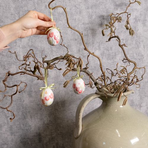 Prodotto Decorazione per uova di Pasqua, motivo tulipano con nastro per appendere e decorazione primaverile, 6 cm, 12 pezzi