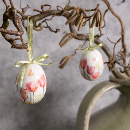 Prodotto Decorazione per uova di Pasqua, motivo tulipano con nastro per appendere e decorazione primaverile, 6 cm, 12 pezzi