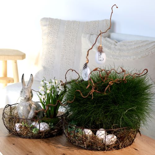 Floristik24 Uova di Pasqua da appendere piume conigli metallo 5×7cm 8 pz