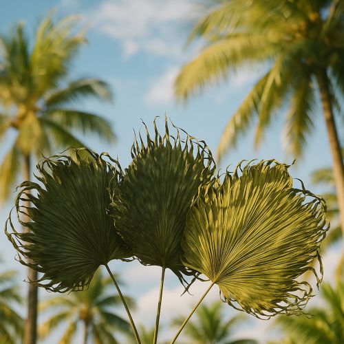 Prodotto Decorazione di foglie di palma per composizioni esotiche e decorazioni da tavola, 5 pezzi