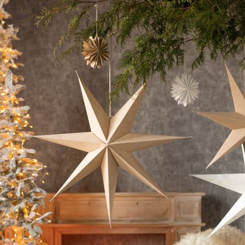 Prodotto Stelle di carta per appendere decorazioni per l'albero bianco naturale 16 cm 6 pezzi